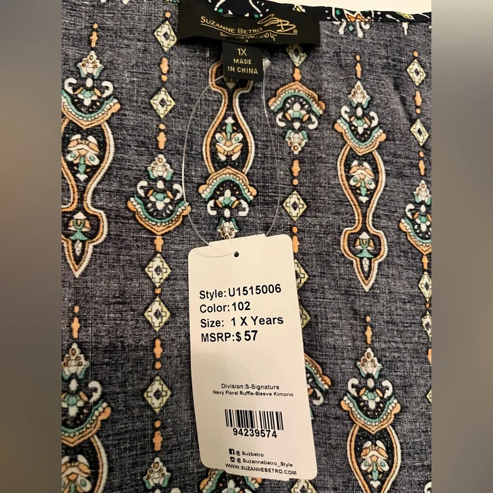 Suzanne Betro Multicolor Bohemian Kimono Top - Picture 2 of 2